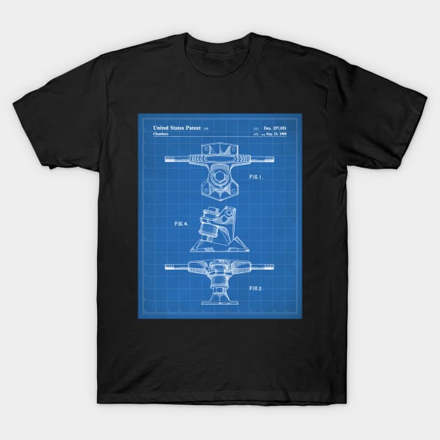 Skateboard Patent - Skater Retro Skating Art - Blueprint T-Shirt by patentpress